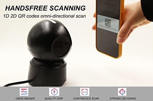 Teemi 1D 2D QR Desktop Barcode Scanner, Omnidirectional Hands Free USB Wired Barcode Reader, Capture Codes на екранот, Presentation