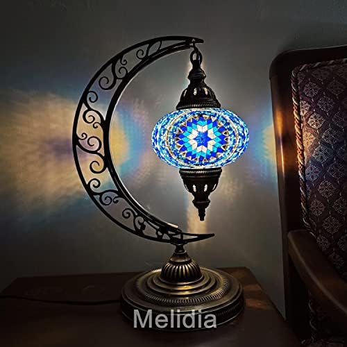 Мелидија мозаични ламби замена на глобуси и тела, турски турски марокански мозаик табела за ламба со нас приклучок и приклучок, рачно изработена