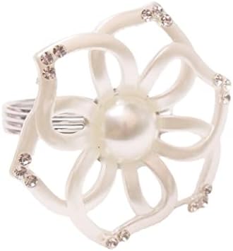 Xjjzs 4 парчиња елегантни бели кристални розови прстени за салфетка венчавки за одмор на салфетки за салфери за украси за табели цветни метални