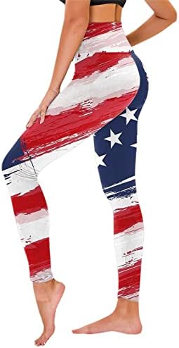 4 -ти јули хеланки за жени Ден на независност Американско знаме Американско знаме Контрола на стомакот Атлетски јога панталони истегнати хеланки