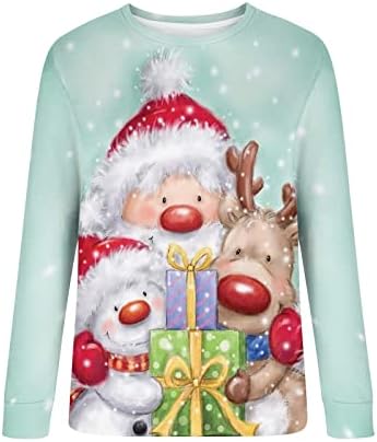 Christmasенски Божиќни џемпери врвови на врвови со долги ракави, трендовски фустани случајни пуловер удобни блузи