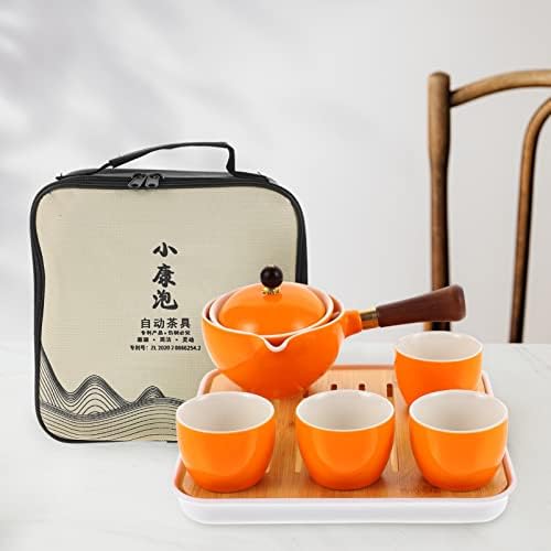 Angoily керамички чај чај преносен чај за патувања сет кинески керамички кунгфу чај сет со 4 чаши чајни странични рачки чајни сад и торба
