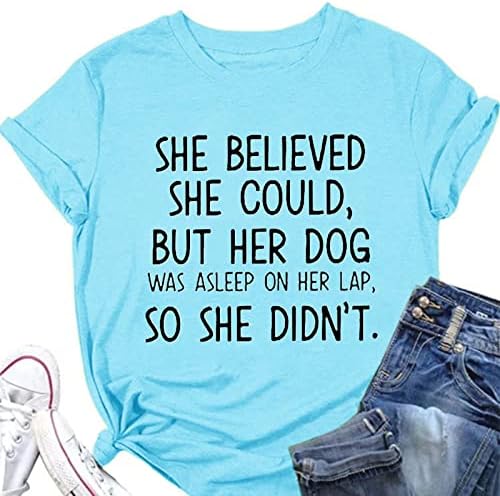 Longенски долг ракав ладна опрема женски lightубител на кучиња печати смешни маици летни обични женски памук краток ракав