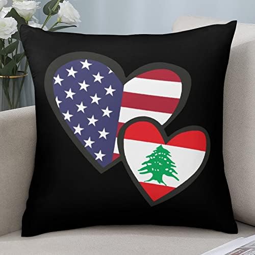 Испреплетувачки срца Американски либанско знаме на плоштад перница кутија полиестерска перница капачиња фрлаат капаци за перници за декор на софа
