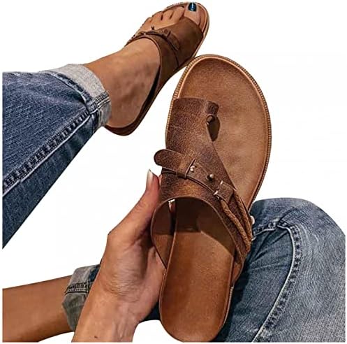 Сандали на Нолдарес за жени обични летни прстени од кожа од кожени сандали со лак поддршка симпатична лизга на папучи сандали