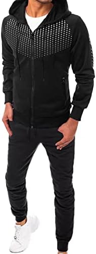 Машки есен и зимски врвен костум за пантолони и рекреативни џемпери и панталони од џемпер и панталони поставени црни