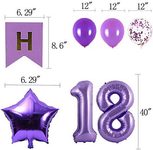 18-ти Роденден Декорации Комплет Среќен Роденден Банер Со Број 18 Роденден Балони За Роденден Материјали 18-Ти Пурпурна Роденден Пакет