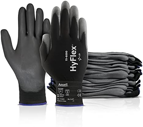 Hyflex 11-600 светлосни најлонски индустриски нараквици w/палма облога за метална измислица, автомобилска количина - црна