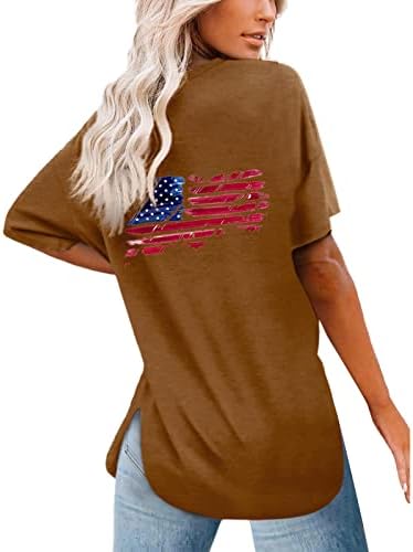 Патриотски кошули за жени во САД знаме маички кошули летни обични врвови со кратки ракави teвезди starsвезди ленти удобни лабави маици со маици