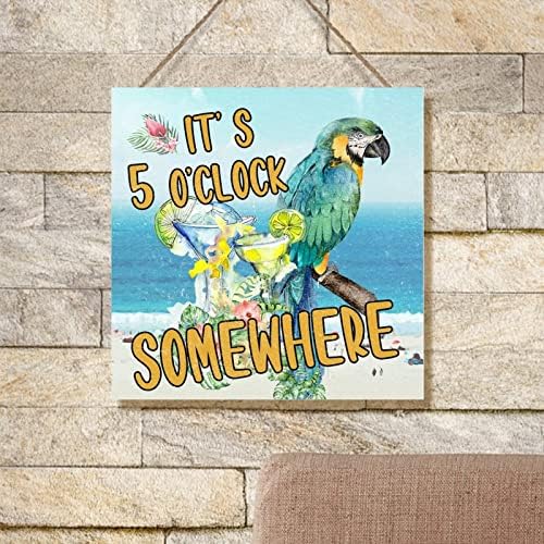 Тоа е пет часот некаде папагал wallиден уметнички декор тропски кокос папагал цветни плажа знак wallид декор хаваи птици пијалоци дрво