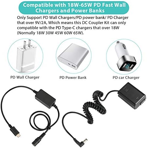 POWEVER AC-PW20 USB-C фотоапаратот AC Power Adapter Полнач за полнач Заменете го NP-FW50 батерија за Sony Alpha A5000 A6500 A6400