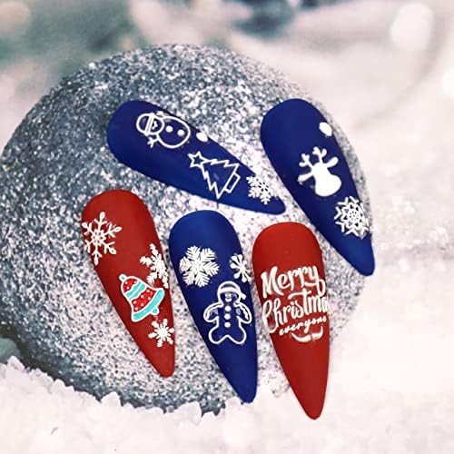 5Д Божиќни налепници за нокти снегулка, снежен човек, ирваси, дрвја самолепливи врежани Божиќни нокти уметност за Божиќни маникир материјали