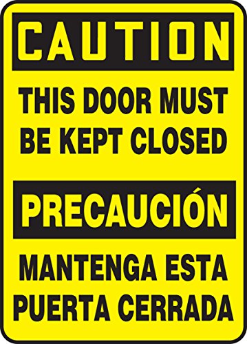 Accuform SBMabr625VP знак, „Внимание на оваа врата мора да се чува затворена/претпазливост mantenga esta puerta“, 14 должина x 10 ширина