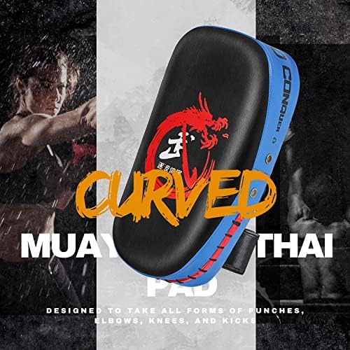 Flexzion Muay Thai Thai - Blue Curved Kick Pad for Muay Thai Kickboxing Мешани воени вештини Карате и Таеквондо - Прилагодливи влошки