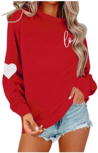 Аиивеис Денот на в Valentубените, џемпери жените го сакаат срцето Грехиќ со долги ракави кошула обични валентински подароци на врвовите на
