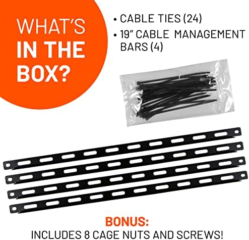 Комплет за управување со кабел за решетката Echogear Rack - Вклучува 4x 1u Tie Laws, 24 поштенски врски, 8 кафезни ореви и 8 завртки -