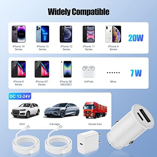 USBC автомобил полнач iPhone, [Apple MFi Сертифициран] 27w 2-Порта Автомобил Полнач &засилувач; 20w Pd Тип Ц Брзи Ѕид Полнач Блок