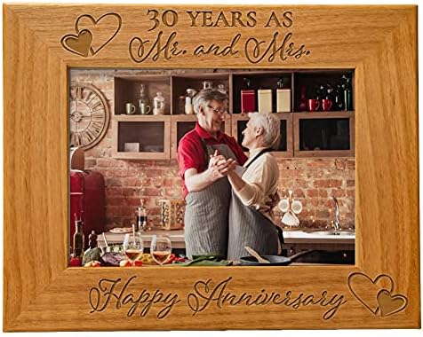 Нашата 30 -годишна рамка за слика на годишнината од свадбата - 30 -годишнина, 30 години брак, врежана рамка за фотографии од природно дрво