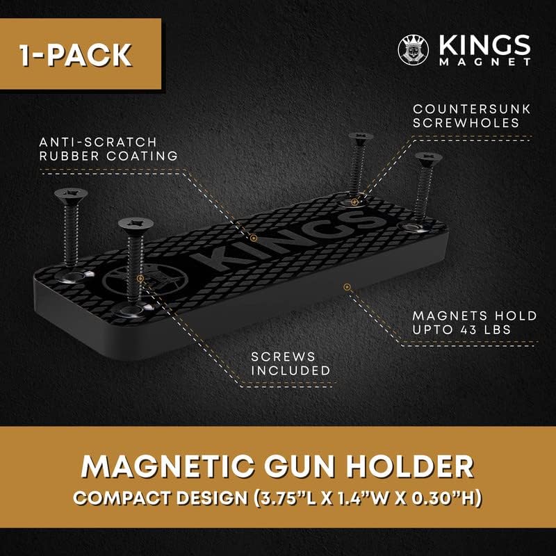 Држач на пиштолот на Кингс Магнет | Гума обложена магнетна прикривање монтирање за пиштоли, пушки и пушка за мажи и жени | Скриено