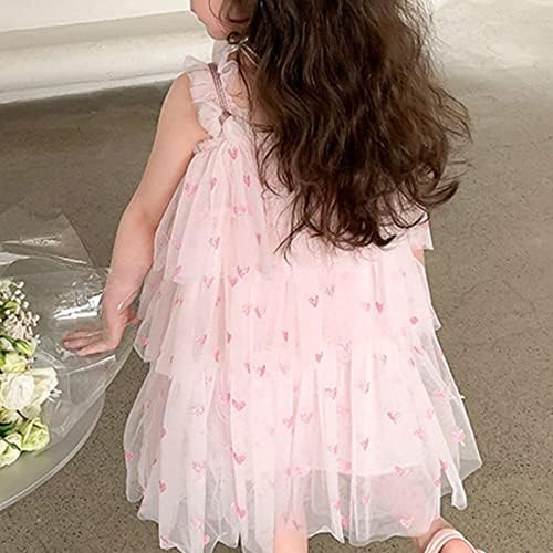 Девојки со суспензија фустан во лето loveубов печатена средна и млада принцеза принцеза нетска торта од предиво 18 месеци девојче