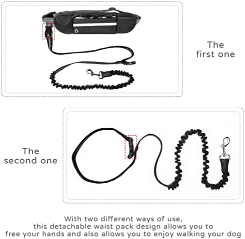 XLSFPY Раце Бесплатно Куче Поводник Со Двојна Поместена Рачки И Патент Торбичка, Прилагодлив Појас За Половината За Средни И Мали Кучиња,Поводник