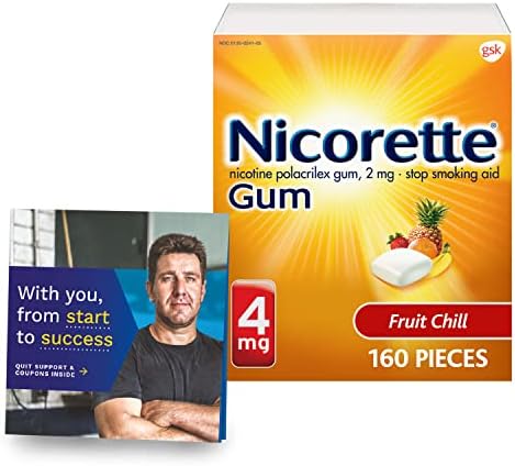Nicorette 4mg никотин гума за џвакање за да помогне да се откажете од пушењето со програма за поддршка на однесувањето - овошје со