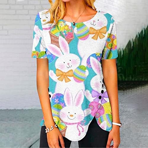 Womanена Велигденска маица каузална тркалезна врат смешен зајак печатен слатки маици облечени блузи со кратки ракави маици за одмор