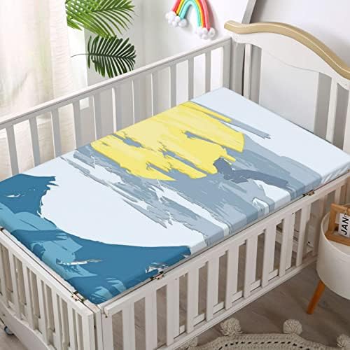 Морски пејзаж тематски вграден креветче за креветчиња, стандарден душек за креветчиња, ултра мек материјал-бебешки креветчиња за девојчиња или момче, 28 „x52“, блед?