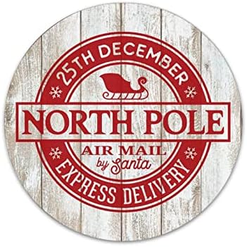 Godblesign Северна пол експрес испорака метал калај, Божиќн венец, кружен венец, знак wallиден плакета 12 инчи, прицврстување на венец, сезонски