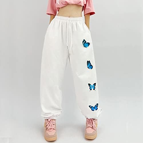 Вклопуваат еластични џогери џогери панталони тренингот обични еластични хеланки на половината Панталони пеперутки печати широки