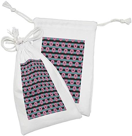 Зачудувачки сет на торбичка за ткаенини од крофни од 2, повторувачка шема јагода посипете крофни на хоризонтална лента за позадина, мала торба