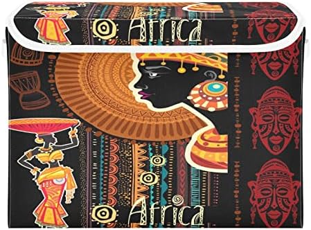 Крафиг Шарени Етнички Африкански Жена Преклоплива Кутија За Складирање Големи Коцки Организатор Корпи Контејнери Корпи Со Капаци Рачки