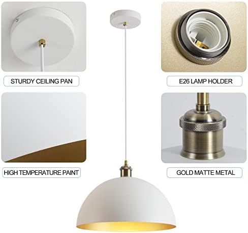Yhanfengcy приврзоци за приврзоци бело и злато 13,7 '' Retro Farmhouse Dome Pendant Lamp, должина на линија 78,74 '' Модерна индустриска ламба