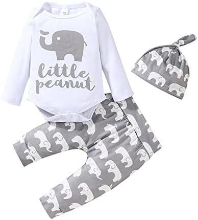 Aruzig preemie новороденчиња бебешки момчиња облека за слонови постави ромпер каросериски панталони капачиња 3 парчиња облека
