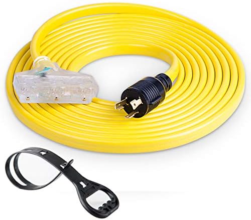 Yodotek 25ft Продолжен кабел за генератор на тешки работи ， NEMA L5-30P/три 5-15R, 3 Flexible Cable Flexible Generator Cable, генераторски