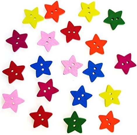 100 парчиња шарени дрвени копчиња со starвезди со 2 дупки рустикални копчиња за облека за шиење за шиење на уметност за изработка на декорација