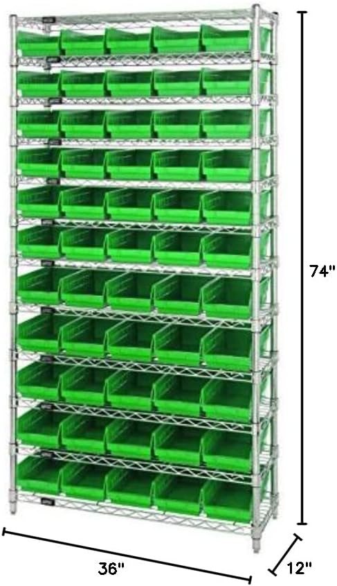 Системи за квантно складирање WR12-102GN 12-ниво комплетен систем за полици со жица со 55 QSB102 зелени отпадоци, хромирана