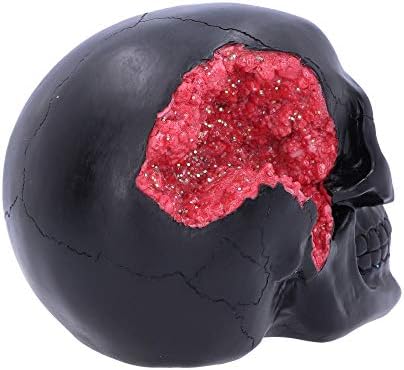 Nemesis сега Geode Black Red Gothic Gothic Glitter Skull Figurine, Polyresin, 17cm
