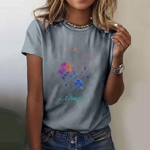 Кошули со кратки ракави за кратки ракави, лабава обична маица маица мода глуварче печатени врвови тинејџерски девојки летна блуза