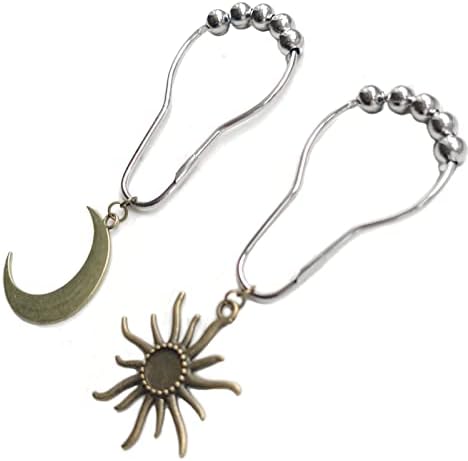 Куки за завеси за туширање на сонцето Месечина - Готски сет за завеси за туширање, сребрени закачалки за завеси за туширање, шик украсни прстени
