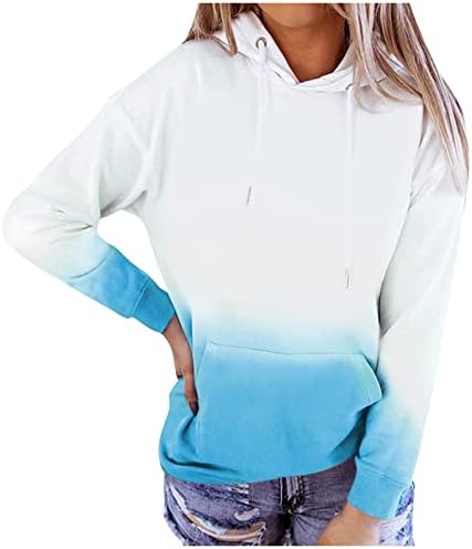 Nokmopo женски преголеми џемпери на женски женски обични модни печати удобни долги ракави пулвер со качулка со качулка