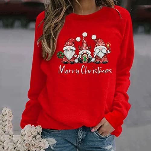 Среќен Божиќ Дуксери За Жени Божиќ Гном Графички Пуловер Дуксер Симпатична Екипажот Х - Мас Кошули Блузи