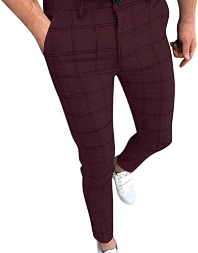 Zdoo Mens Casual Claid панталони Тенок фит слаби фустани панталони рамни предни улични модни деловни панталони панталони со двојни панталони