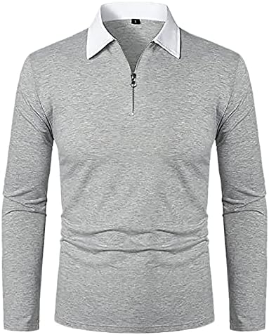 XXBR машки патент Поло кошули со долги ракави поштенски врат крпеница лапел јака голф врвови паѓаат случајна мускулна маица за работа