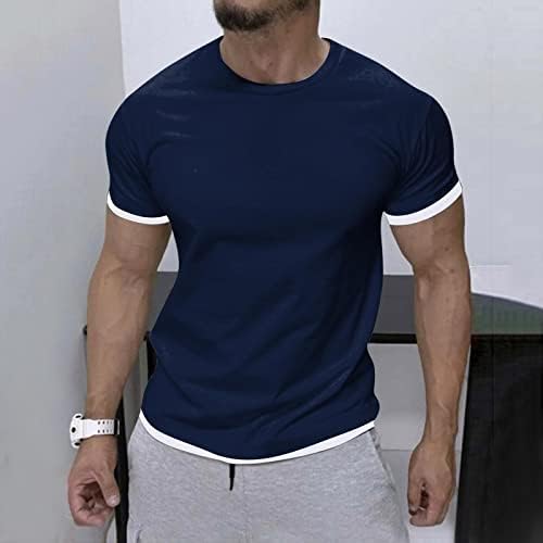 XXBR маички за вежбање со кратки ракави, летни атлетски спортови маица тенок фит мускул цврста боја основна екипаж тени тенис голф-теринг алоха
