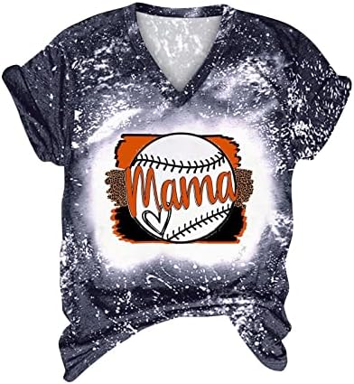 Обични жени тимови гроздобер вратоврска боја Бејзбол графички печатени врвови Основни кратки ракави мекобол мама пуловер маица