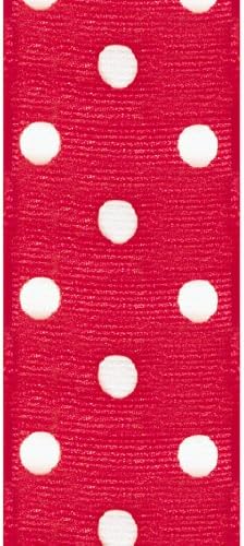 Offray polka dot grosgrain занаетчиска лента, ширина 1-1/2-инчи со шипка од 50 дворови, црвено