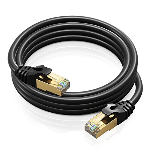 CAT 7 Ethernet Cable 6 ft - брз интернет и мрежен LAN Patch Cable, RJ45 конектори - [6FT / Black] - Совршен за игри, стриминг и многу повеќе!