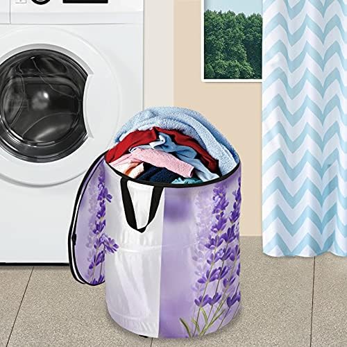 Лаванда цвеќиња Виолетова се појавуваат алишта за алишта со капакот за складирање на капакот, склопувачка торба за перење алишта