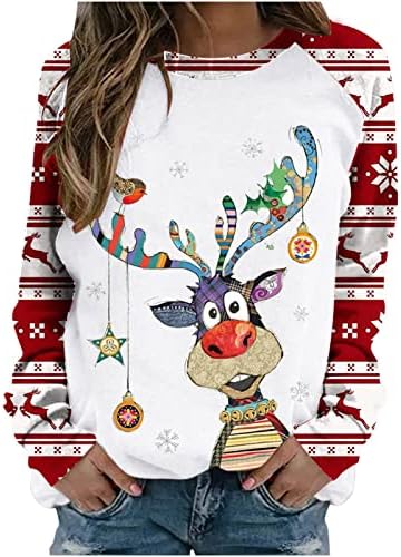 Божиќни женски џемпери за џемпери со снегулки со снегулки, забавни и симпатични бујни плетени џемпер од туника